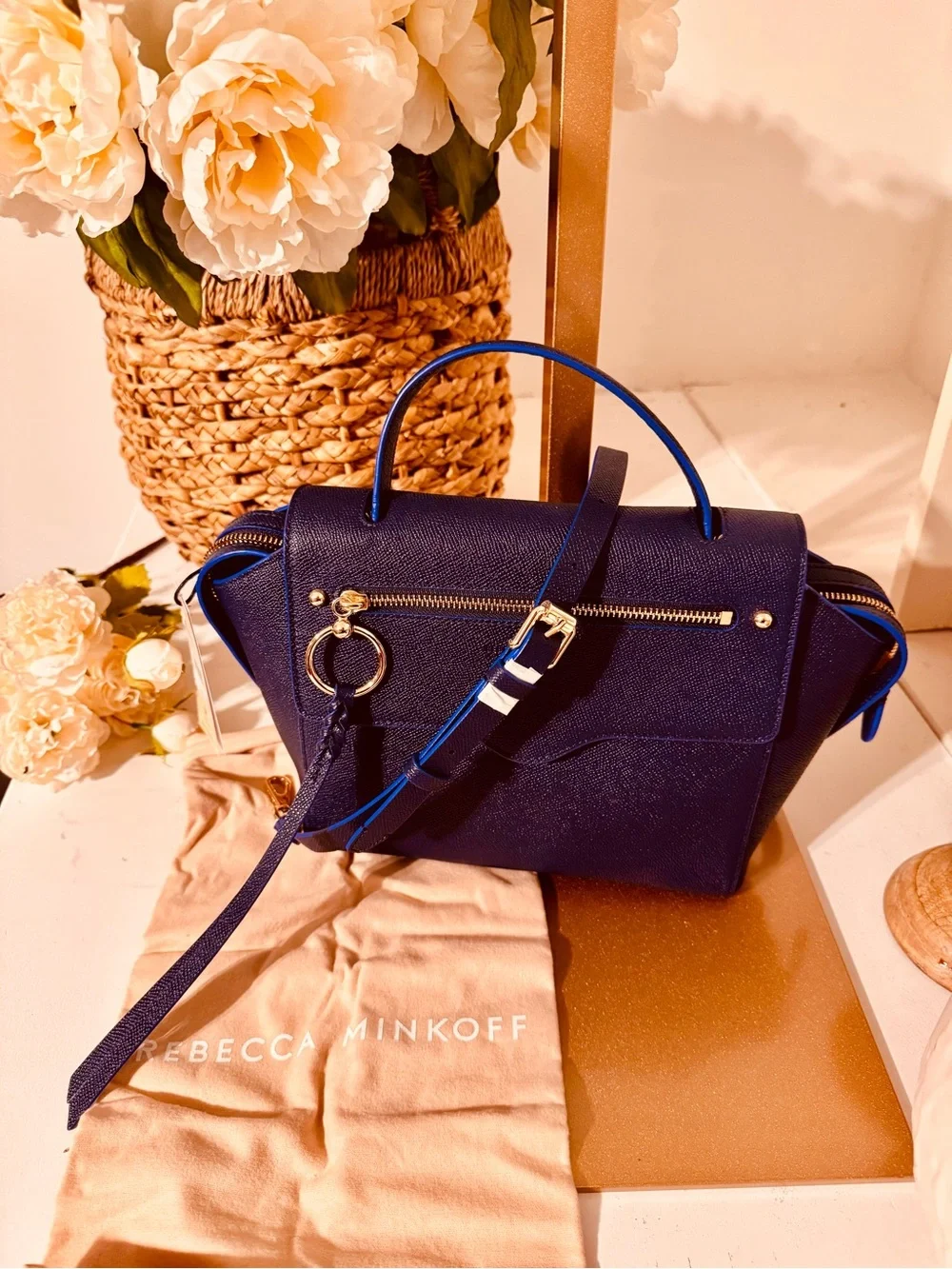 Navy Blue Leather Crossbody Satchel